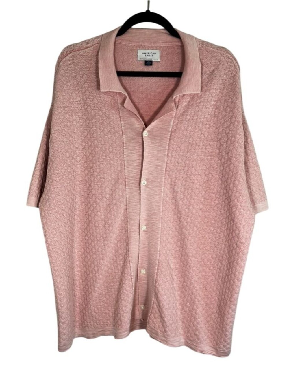 American Eagle Knit Sweater Polo Pink 2X Resort Preppy Tropical Old Money Retro